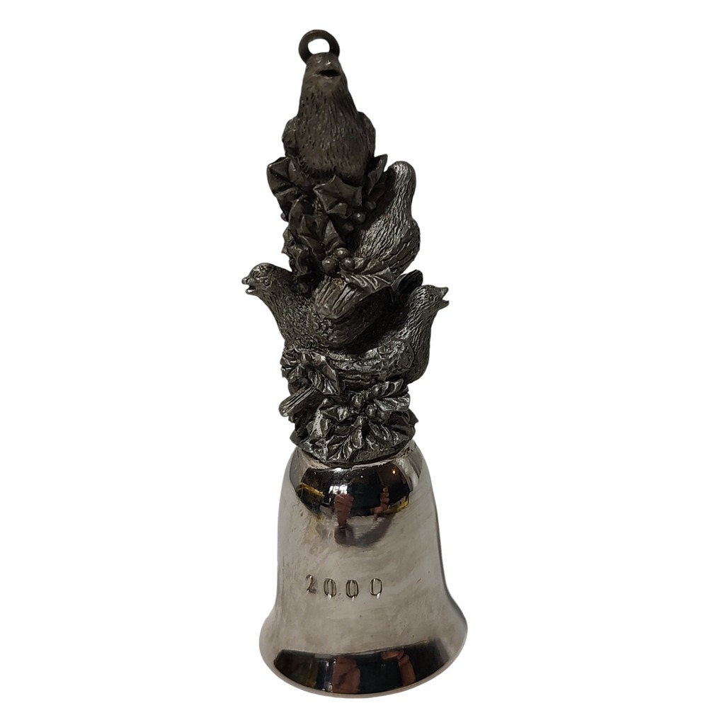 Vintage Pewter Mini‎ Bell by Wallace Silver Four Calling Birds Year 2000 3.5 In